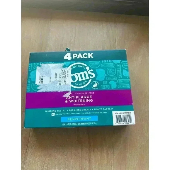 TOM'S OF MAINE Toothpaste -Teeth Whitening, Xylitol, Fluoride Free-4.6 oz-4 Pack - Picture 1 of 5